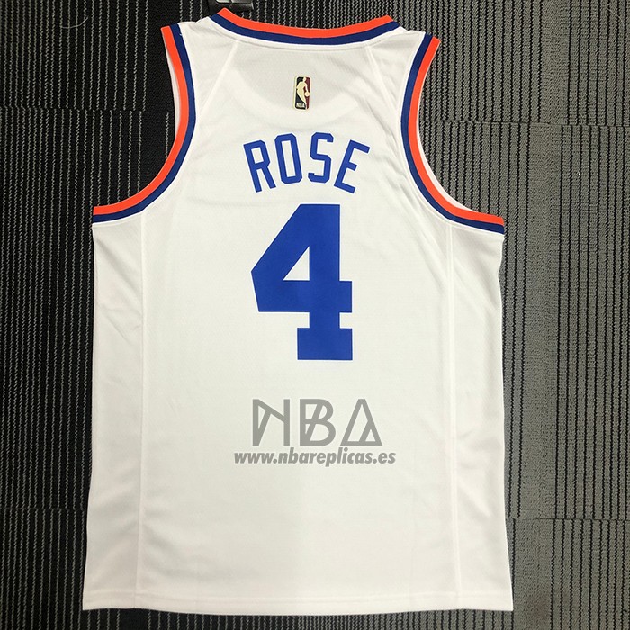 Camiseta New York Knicks Derrick Rose NO 4 75th Anniversary Blanco